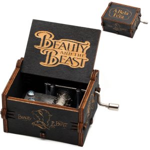 Antique carved Wooden Hand Crank One Piece Beauty And Beast Music Box Decorative Birthday Gift Christmas Gift